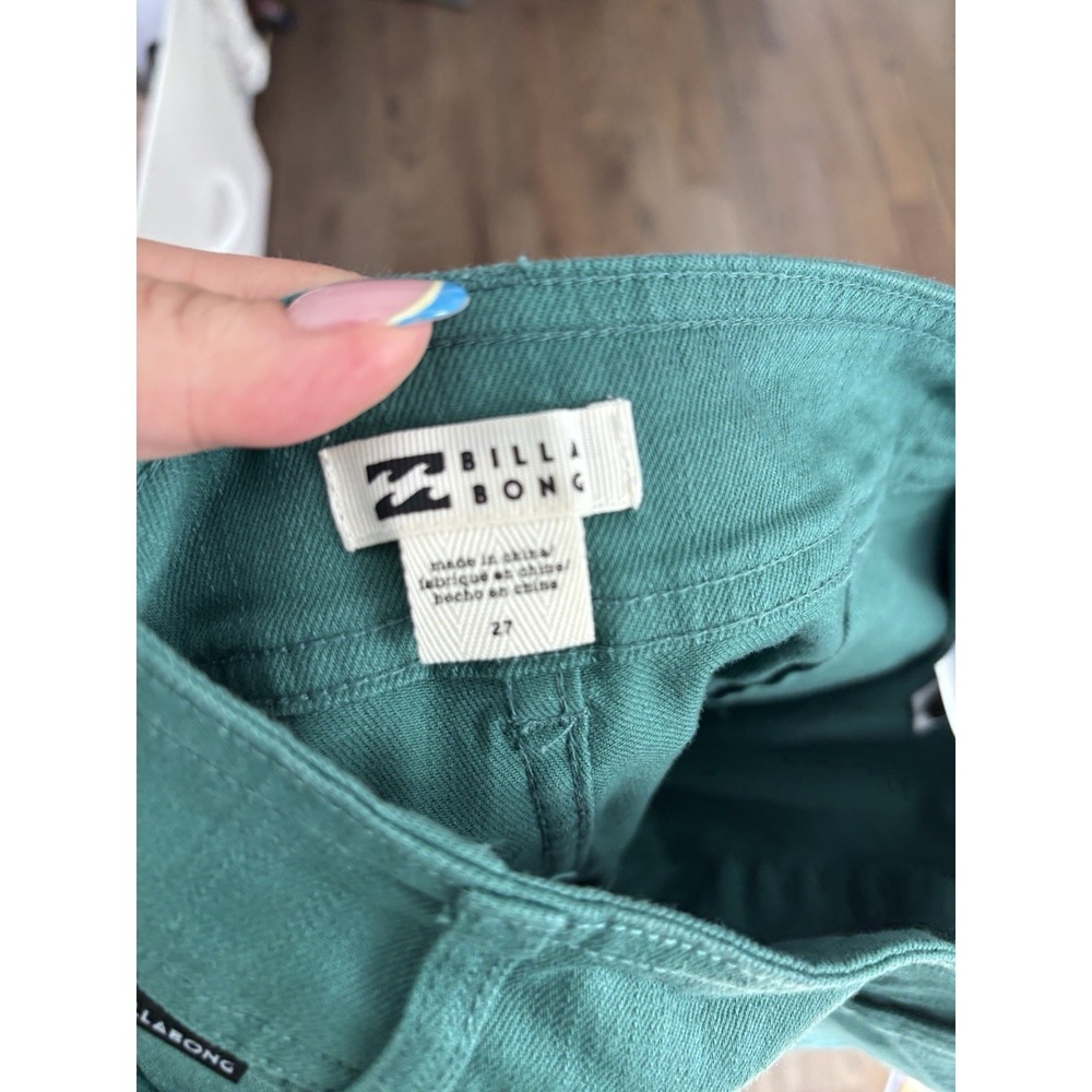 Billabong Free Fall High Waisted Wide Leg Raw Hem Twill Pants Green 27 - Picture 9 of 10